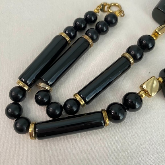 Vintage Japan Black Gold Chunky Statement Necklace - Picture 4 of 6